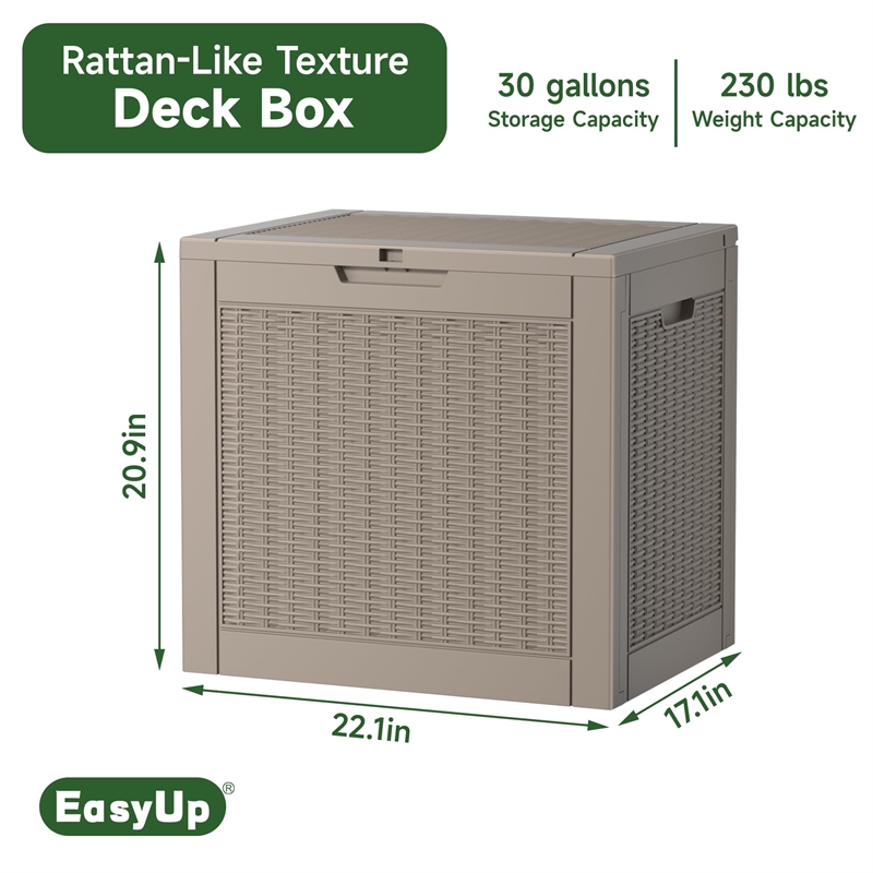 30-Gallon Weatherproof Outdoor Storage Box with Rattan Effect - Tan Resin