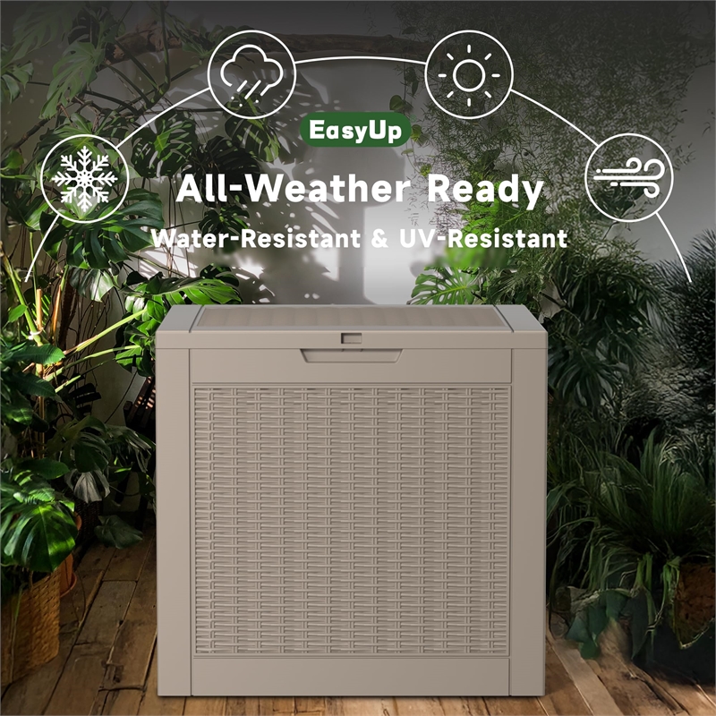 30-Gallon Weatherproof Outdoor Storage Box with Rattan Effect - Tan Resin