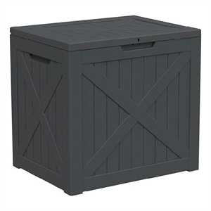 32-Gallon Weatherproof Outdoor Storage Box with Woodgrain Finish - Black Resin