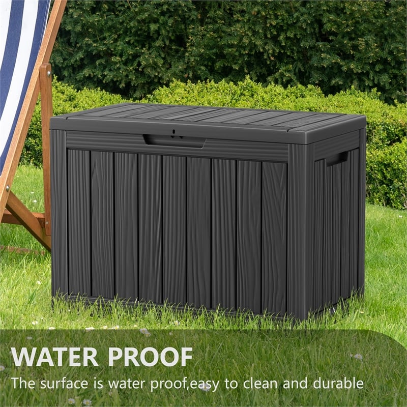 45-Gallon Weatherproof Outdoor Storage Box with Woodgrain Finish - Black Resin