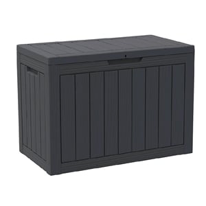 45-Gallon Weatherproof Outdoor Storage Box with Woodgrain Finish - Black Resin