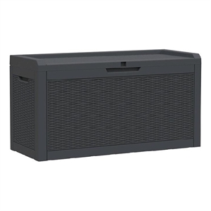 60-Gallon Weatherproof Outdoor Storage Box with Rattan Effect - Black Resin