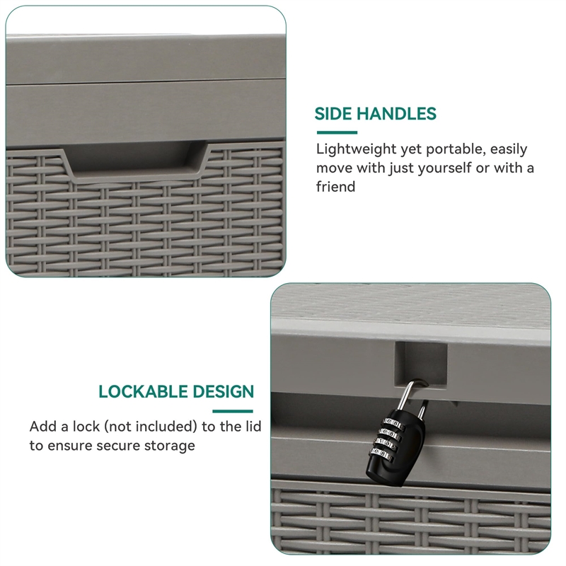 60-Gallon Weatherproof Outdoor Storage Box with Rattan Effect -light coffee