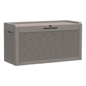 60-Gallon Weatherproof Outdoor Storage Box with Rattan Effect -light coffee