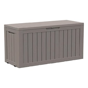 72-Gallon Weatherproof Outdoor Storage Box with Woodgrain Finish -Light Coffee