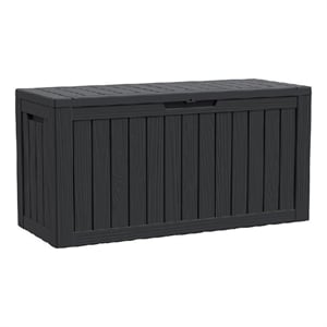 80-Gallon Weatherproof Outdoor Storage Box with Woodgrain Finish - Black Resin