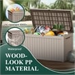 80-Gallon Weatherproof Outdoor Storage Box with Woodgrain Finish - light coffee