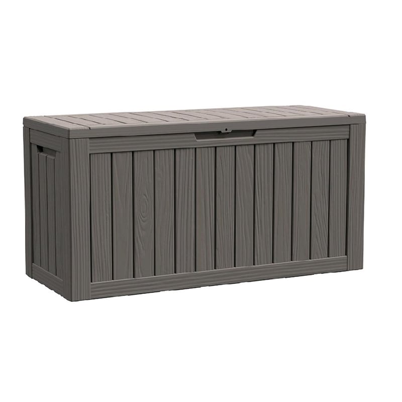 80-Gallon Weatherproof Outdoor Storage Box with Woodgrain Finish - light coffee