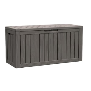 80-Gallon Weatherproof Outdoor Storage Box with Woodgrain Finish - light coffee