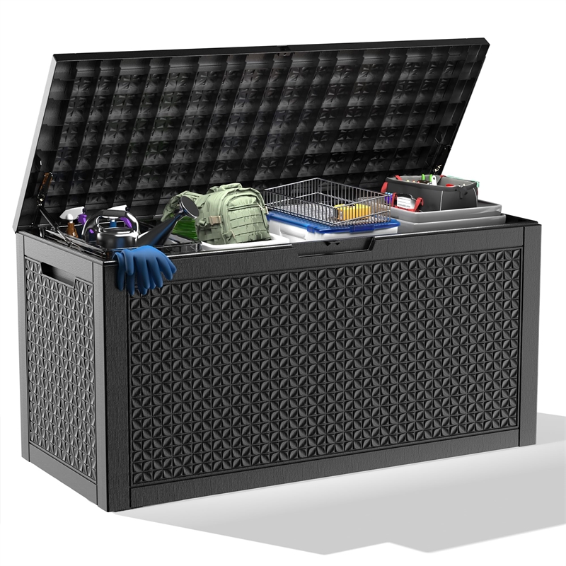 100-Gallon Weatherproof Resin Outdoor Storage Box with Petal Design - Black