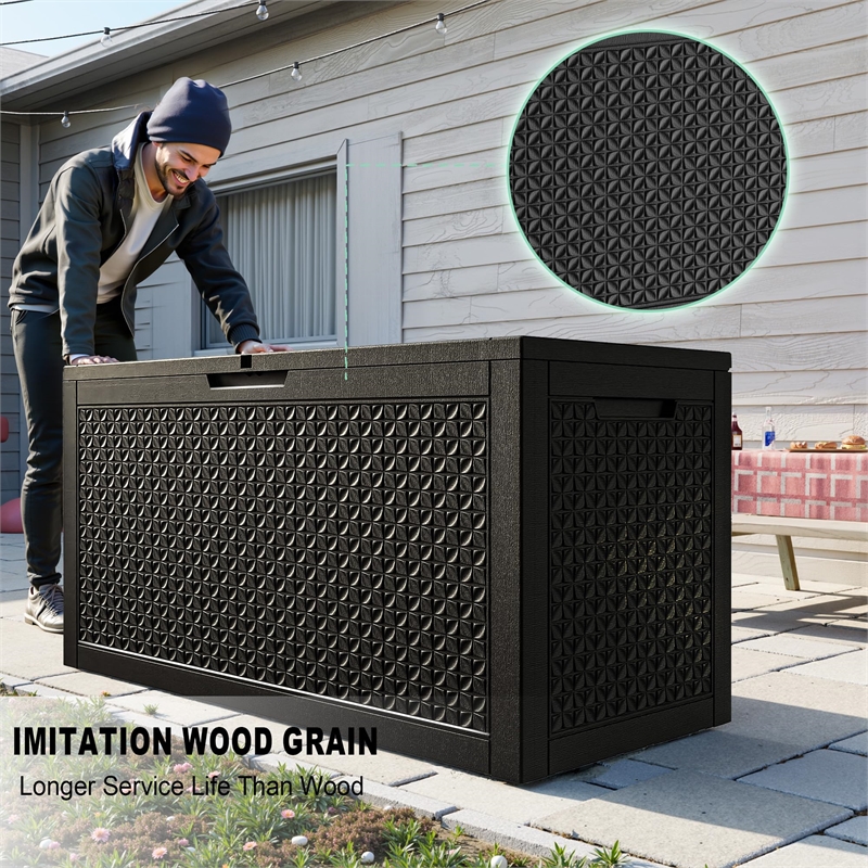 100-Gallon Weatherproof Resin Outdoor Storage Box with Petal Design - Black