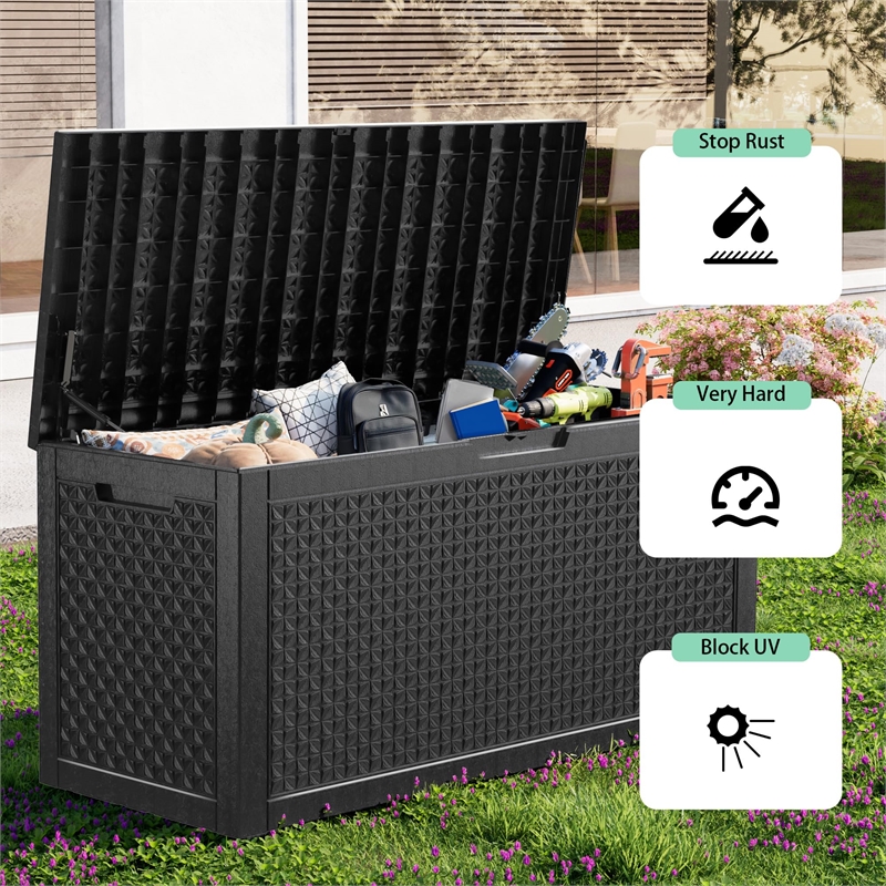 100-Gallon Weatherproof Resin Outdoor Storage Box with Petal Design - Black