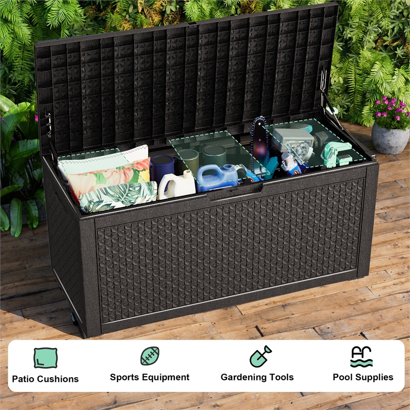100-Gallon Weatherproof Resin Outdoor Storage Box with Petal Design - Black