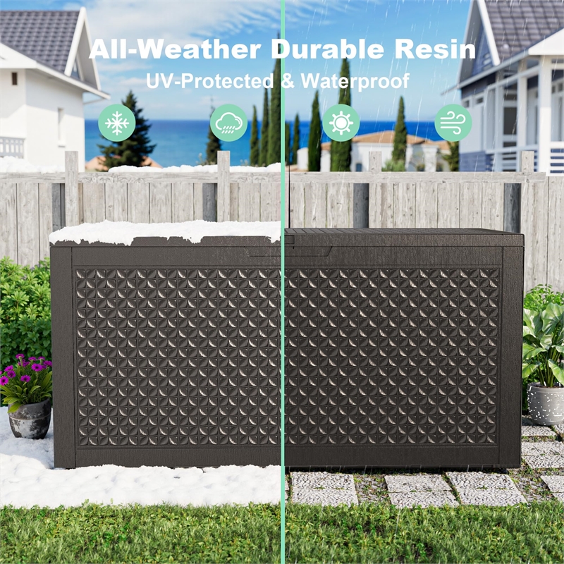 100-Gallon Weatherproof Resin Outdoor Storage Box with Petal Design - Black