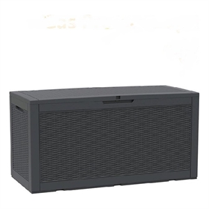 100-Gallon Outdoor Storage Box with Rattan Effect and Gas Spring - Black Resin