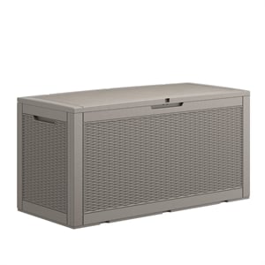 100-Gallon Outdoor Storage Box with Rattan Effect and Gas Spring-light coffee