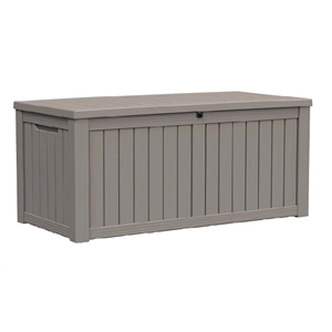 120-Gallon Weatherproof Outdoor Storage Box with Woodgrain Finish - light coffee