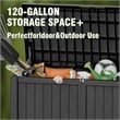 120-Gallon Weatherproof Outdoor Storage Box with Woodgrain Finish - Black Resin