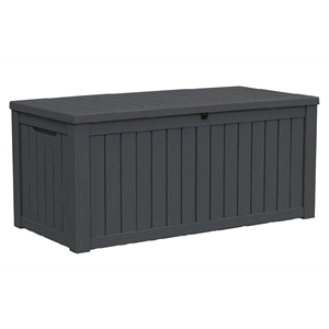 150-Gallon Weatherproof Outdoor Storage Box with Woodgrain Finish - Black Resin