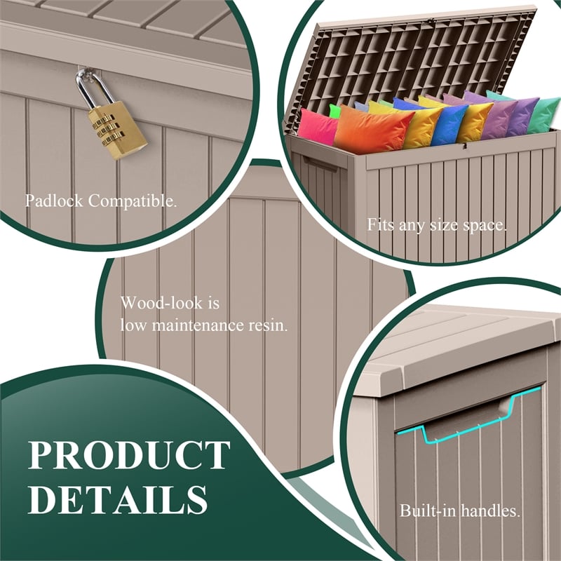 150-Gallon Weatherproof Outdoor Storage Box with Woodgrain Finish -light coffee