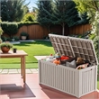 150-Gallon Weatherproof Outdoor Storage Box with Woodgrain Finish -light coffee