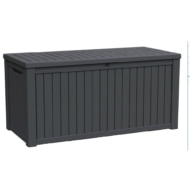 180-Gallon Weatherproof Outdoor Storage Box with Woodgrain Finish - Black Resin