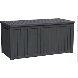 180-Gallon Weatherproof Outdoor Storage Box with Woodgrain Finish - Black Resin