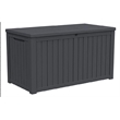 180-Gallon Weatherproof Outdoor Storage Box with Woodgrain Finish - Black Resin