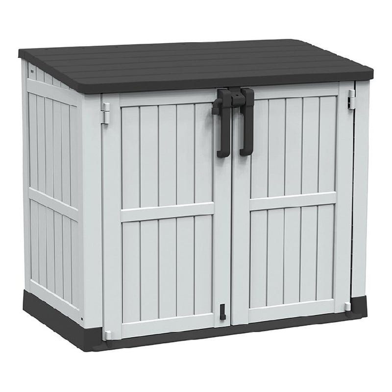 233-Gallon Weatherproof Outdoor Storage Shed with Wood Effect - Black and White