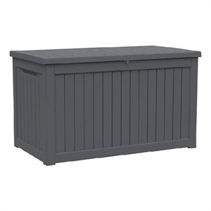 230-Gallon Weatherproof Outdoor Storage Box with Woodgrain Finish - Black Resin