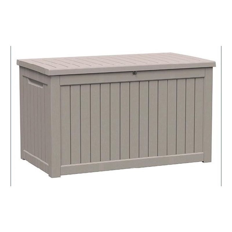 230-Gallon Weatherproof Outdoor Storage Box with Woodgrain Finish -light coffee