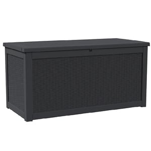 260-Gallon Outdoor Storage Box with Rattan Effect and Gas Spring - Black Resin