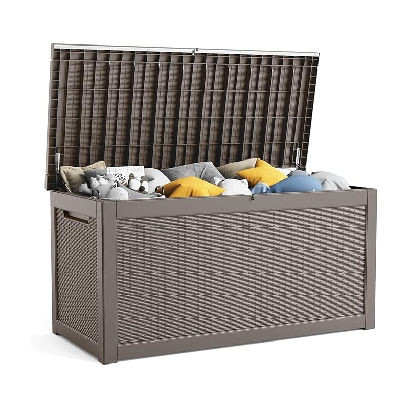 260-Gallon Outdoor Storage Box with Rattan Effect and Gas Spring-light coffee