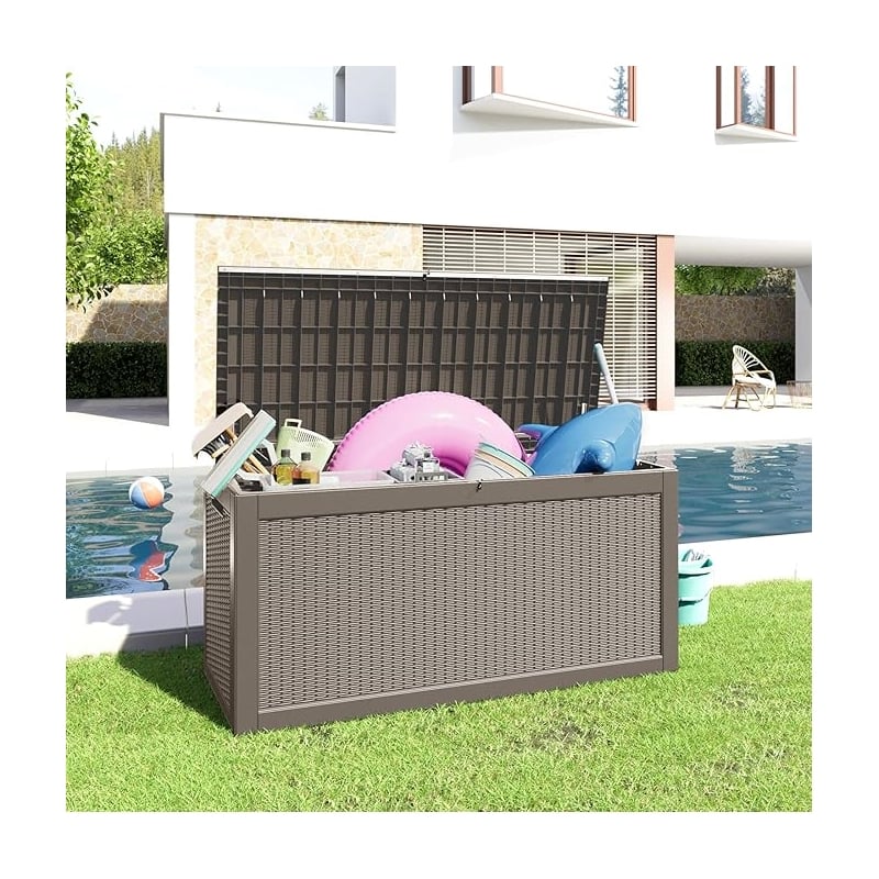 260-Gallon Outdoor Storage Box with Rattan Effect and Gas Spring-light coffee