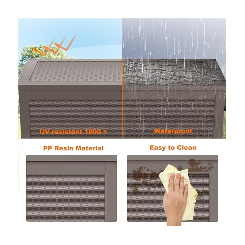 260-Gallon Outdoor Storage Box with Rattan Effect and Gas Spring-light coffee