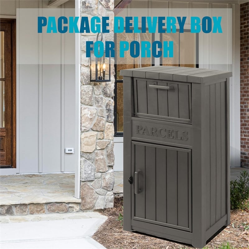 48-Gallon Lockable Resin Delivery Box with Bold Sign -Light Coffee