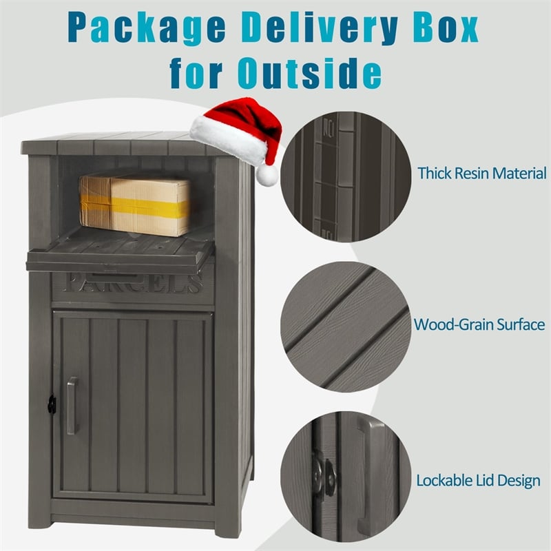 48-Gallon Lockable Resin Delivery Box with Bold Sign -Light Coffee