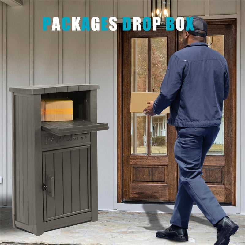 48-Gallon Lockable Resin Delivery Box with Bold Sign -Light Coffee