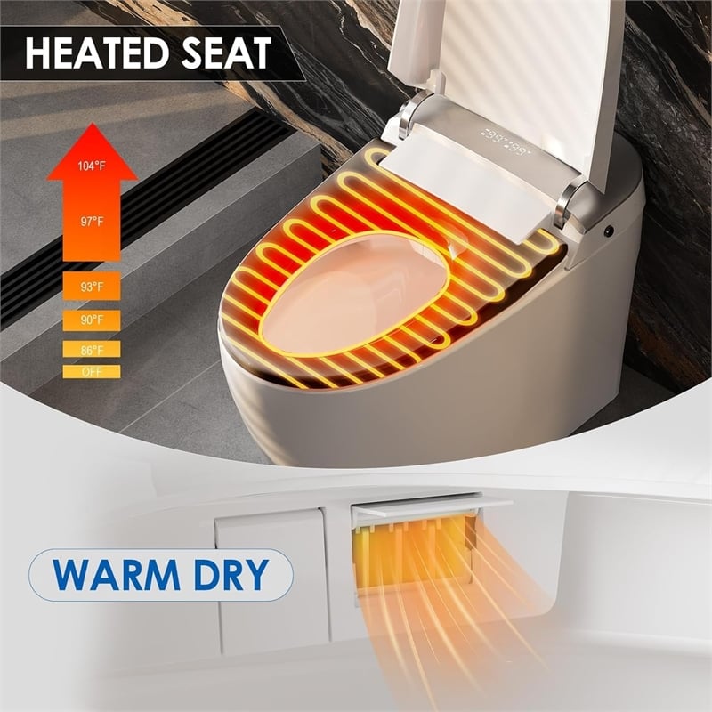 CRO Decor Modern White Smart Toilet with Ceramic Construction