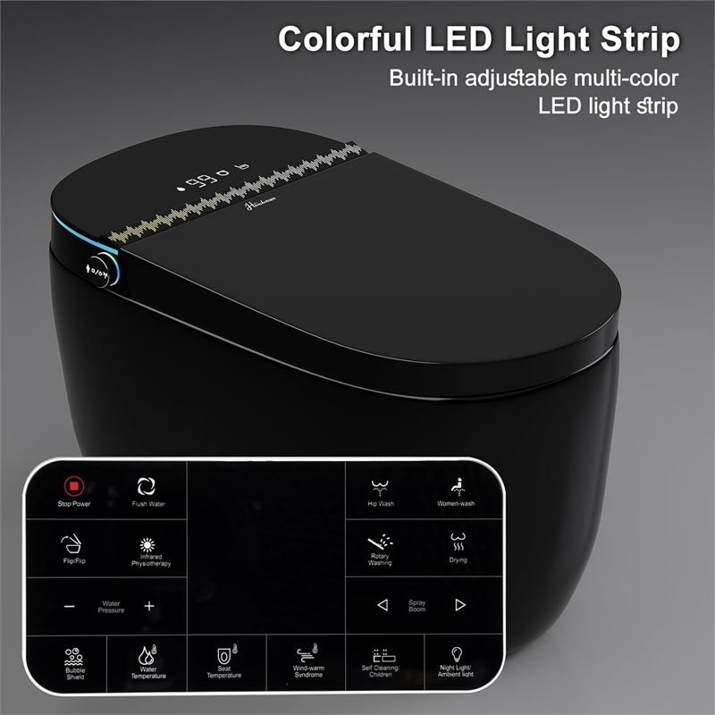 CRO Decor Modern Black Smart Toilet with Stainless Steel Construction