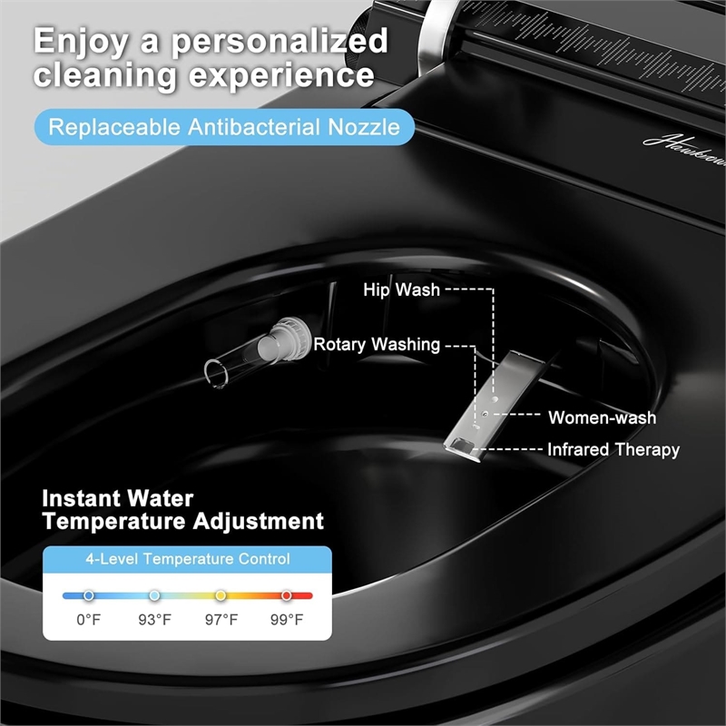 CRO Decor Modern Black Smart Toilet with Stainless Steel Construction