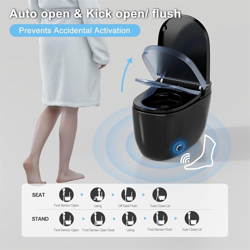 CRO Decor Modern Black Smart Toilet with Stainless Steel Construction
