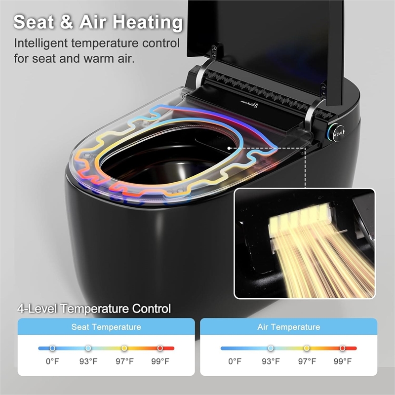 CRO Decor Modern Black Smart Toilet with Stainless Steel Construction