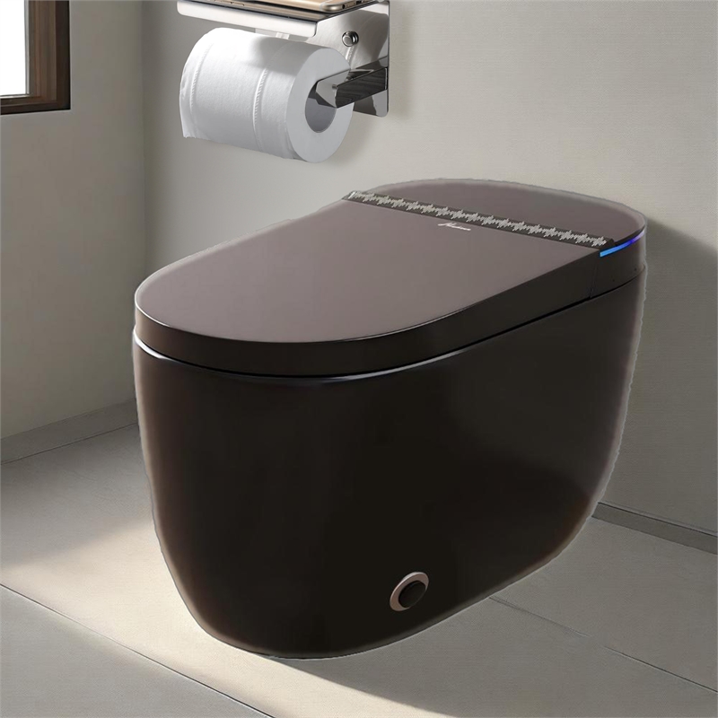 CRO Decor Modern Black Smart Toilet with Stainless Steel Construction