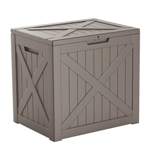 32-Gallon Weatherproof Outdoor Storage Box with Woodgrain Finish -light coffee