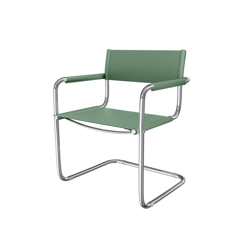 Saddle Leather Accent Chair Stainless Steel Arm Chair Dining Chair - Green