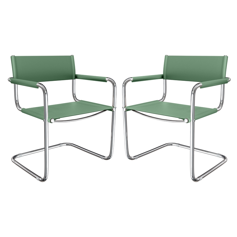 Saddle Leather Accent Chair Stainless Steel Arm Chair Dining Chair - Green