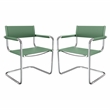 Saddle Leather Accent Chair Stainless Steel Arm Chair Dining Chair - Green