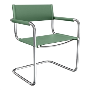 Saddle Leather Accent Chair Stainless Steel Arm Chair Dining Chair - Green