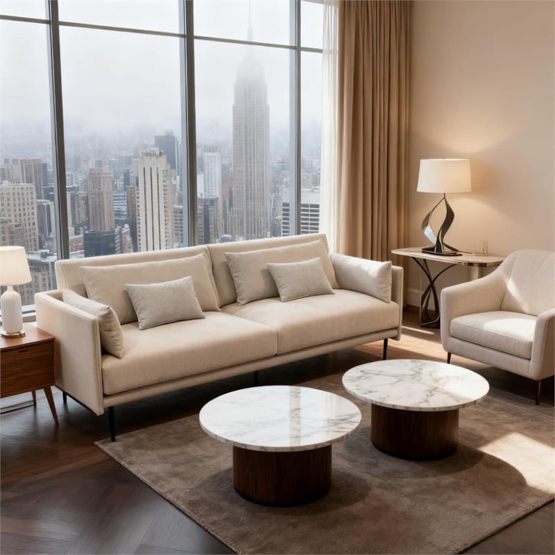 CRO Decor Modern Fabric Upholstered Assembly Living Room Sofa Set in Light Gray